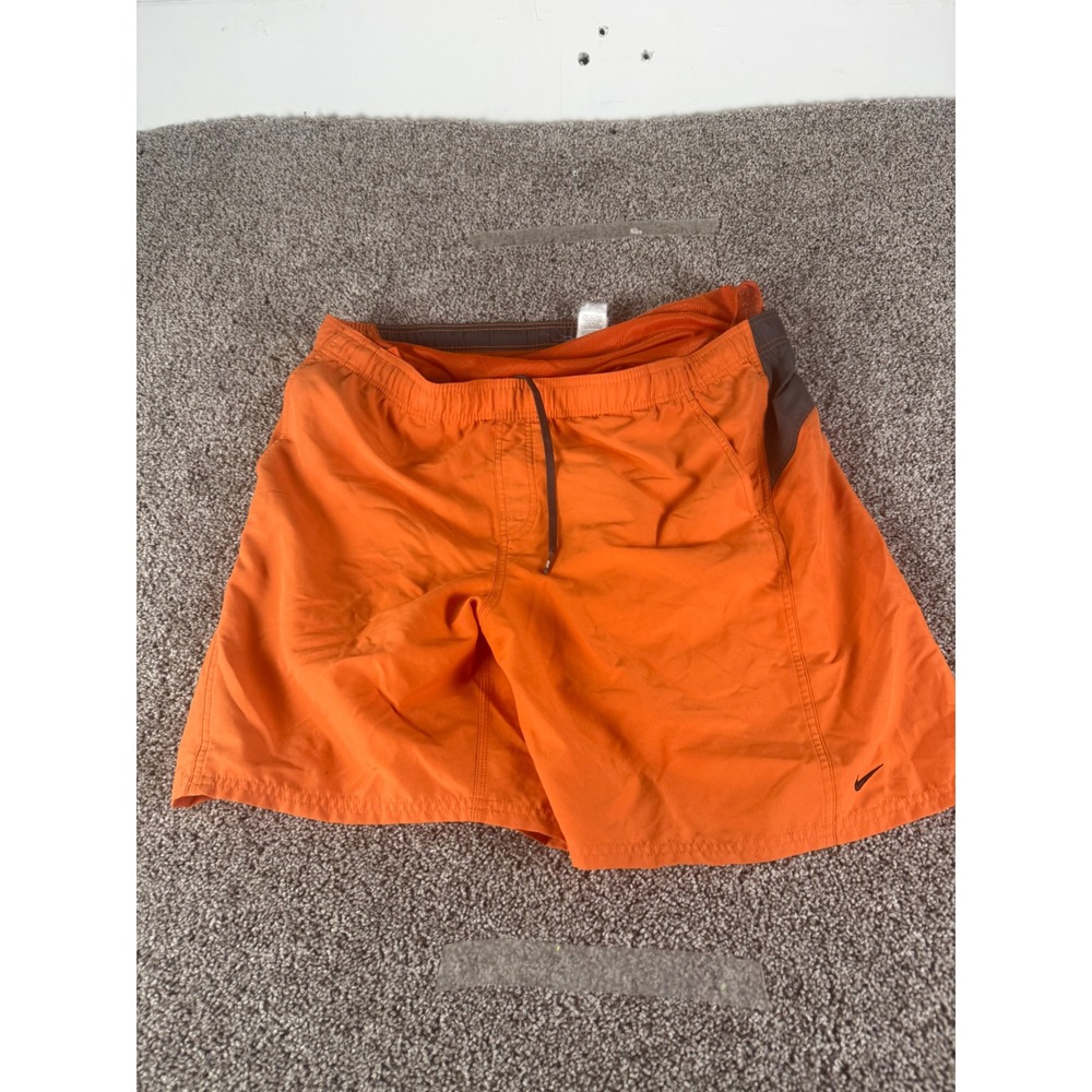 Nike Swim Trunks Mens XL Orange Gray Mesh Lined Board Shorts Athletic Swimwear